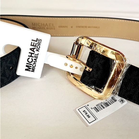 Michael Kors Black/Black Signature Logo Monogram Buckle Belt (556267C), Medium. - Picture 3 of 9